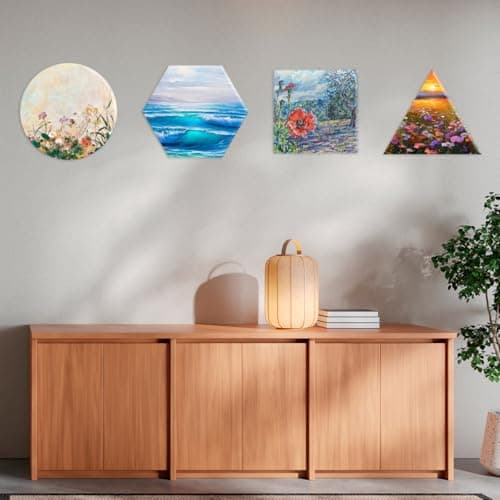 12 Pieces Stretched Canvas Blank Painting Canvas 8 Inch Panel Artist White Canvas Boards Triangle Square Hexagon Round Shape Canvas Frame for Acrylic Pouring Oil Painting - Image 7