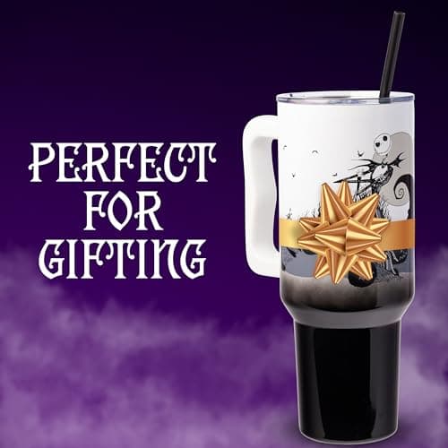 Silver Buffalo Disney Nightmare Before Christmas by Tim Burton Jack Skellington Hill and Moon Stainless Steel Tumbler with Handle and Straw, Fits in Standard Cup Holder, 40 Ounces - Image 6