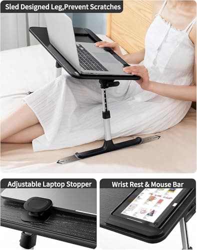 SAIJI Height & Angle Adjustable Laptop Stand for Bed, Lap Desk Bed Tray Table, Light Weight Foldable Portable Laptop Table for Couch Sofa Chair Floor Desk for Adults, Kids (Black) - Image 4
