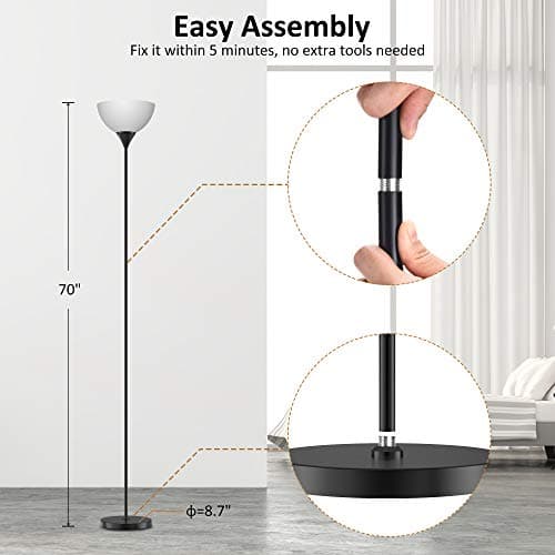 PESRAE Floor Lamp, Remote Control with Stpeless Color Temperatures and Brightness, Torchiere lamp for Bedroom, Living Room, Bulb Included (Matte Black) - Image 7