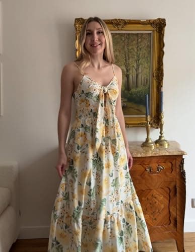 Women 2025 Summer Dress Floral Boho Dress Casual Sleeveless Ruffle A-Line Flowy Wedding Guest Maxi Dresses - Image 8