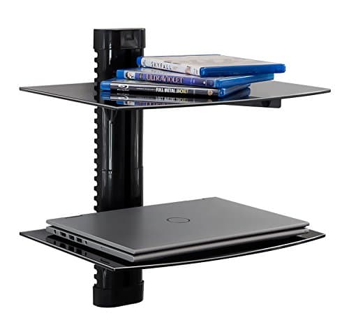 Mount-It! Floating Wall Mounted Shelf Bracket Stand for AV Receiver, Component, Cable Box, PlayStation, Xbox, DVD Player, Projector, 34 Lbs Capacity, 2 Shelves, Tinted Tempered Glass - Image 2