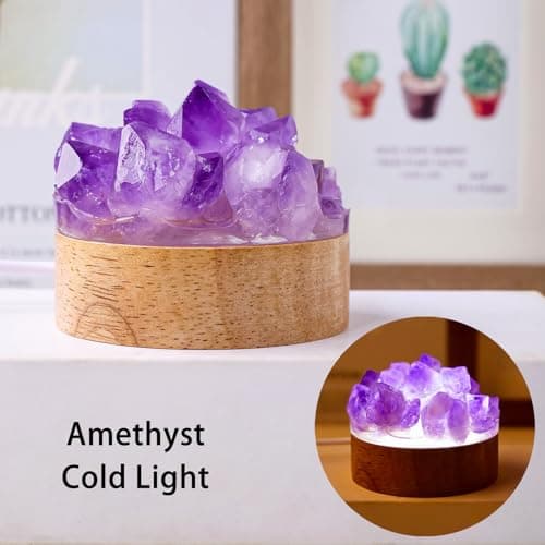 Runyangshi Natural Amethyst Crystal Night Lamp Bedroom Bedside Sleep Night Light Healing Crystal Gemstone Quartz Light Ambient Light USB Powered Night Decorations Desktop Ornament for Home Decor Gift - Image 3
