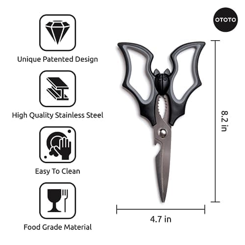 OTOTO Elizabat Kitchen Scissors - Halloween Goth Cute Bat Kitchen Shears, Gothic Scissors Utensils - Spooky Bats Halloween Gifts, Cute Gadgets - Image 5