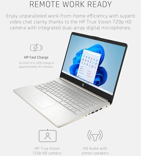 HP Touchscreen Laptop Computer, 4GB DDR4 RAM, 64GB eMMC, Intel Processor, 14 inch, WiFi 6, Bluetooth, Windows 11 Home S, Pale Gold - Image 5