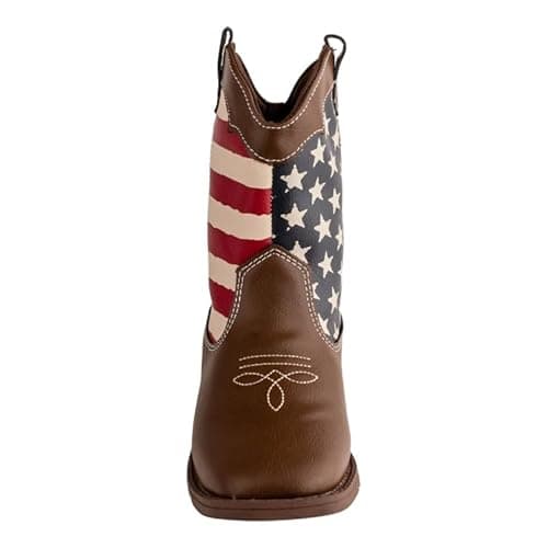 Baby Deer Brown (Red/White/Blue), Faux-leather, Rubber-soled, Kids Square Toe Stars & Stripes Boot for Children - Image 3