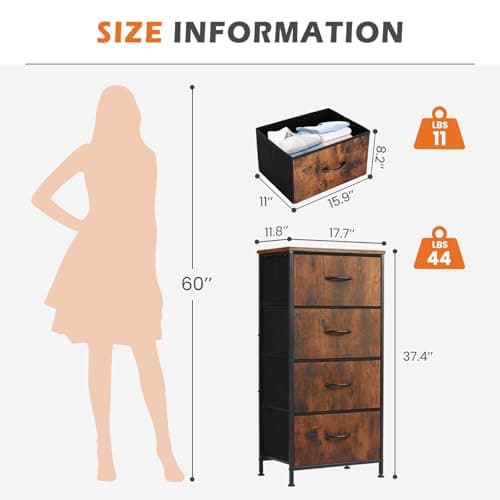 Sweetcrispy 4 Drawer Dresser, Fabric Storage Tower Organizer with Sturdy Steel Frame and Wood Top, Easy Pull Handles, for Bedroom, Closet, Entryway, Hallway, Brown - Image 3