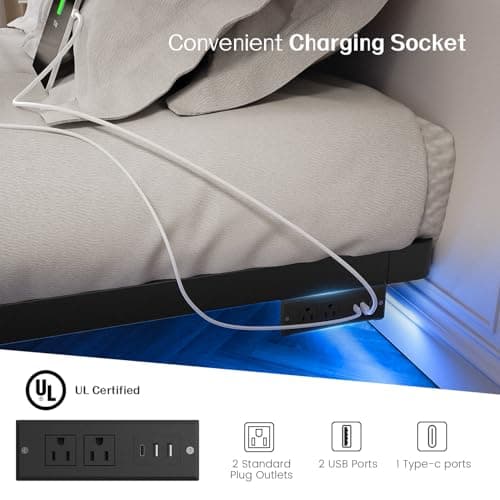 OLEVS King Size Floating Bed Frame, Metal Platform, with LED Light and Charging Station, No Box Spring Needed, Noise-Free, Easy Assembly - Image 5