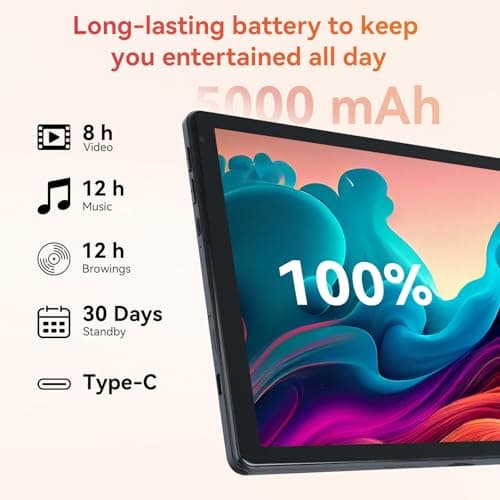 Tablet,10.1" Android Tablet with Octa-core Processor 24GB RAM 128GB ROM HD IPS Touchscreen 8H Battery, Wi-Fi 6, BT 5.0, Dual Camera, Android 15 Tablets 2025 - Image 4