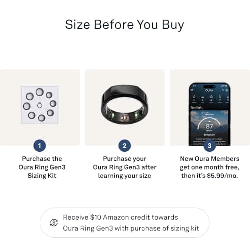 Oura Ring Gen3 Heritage - Black - Size 10 - Smart Ring - Size First with Oura Ring Gen3 Sizing Kit - Sleep Tracking Wearable - Heart Rate - Fitness Tracker - 5-7 Days Battery Life - Image 3