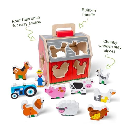 Melissa & Doug Take-Along Wooden Toy Barn, 11-Pc Portable Toddler Playset with Farm Animals & Pop-Up Roof, Preschool Learning Toys for Girls & Boys 2+ - Image 3