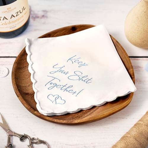 W&F GIFT Something Blue Wedding Gift Embroidered Handkerchief | Keep Your Shit Together! | Wedding Day Bride Gift - Image 4