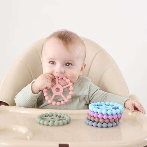 3 Pack Ring Teether Baby Infant Toys, Baby Essentials, Silicone Teething Ring Toys for Babies 6 Months, Seposeve Toddler Teethers 6-12 Months 12-24 Months, Infant Teething Relief, Purple Pink White - Image 2