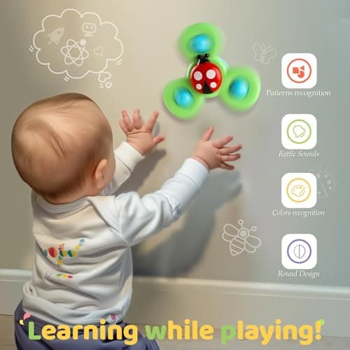 ALASOU 3PCS Suction Cup Spinner Toys for 1 Year Old Boy Girl|Spinning Top Baby Toys 12 18 Months|1 2 Year Old Boy Birthday Gift|Baby Bath Toy for Kids Ages 1-3|Sensory Toy for Toddlers 1-3 - Image 6