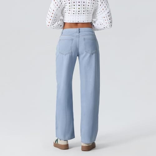 Kodaruber Women Y2k Low Rise Baggy Jeans Loose Fit Boyfriend Straight Wide Leg Jeans Trendy Stretch Long Denim Pants(Baby Blue,X-Small) - Image 3