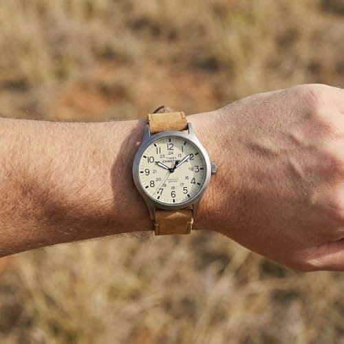 Timex Men's Expedition Scout 40mm Watch, Gray Case, Tan Leather Strap | Rugged Field Design with Full Arabic Numerals, Adjustable Strap, INDIGLO Backlight & 50m Water Resistance - Image 8