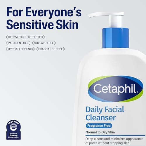 Cetaphil Face Wash, Daily Facial Cleanser for Sensitive, Combination to Oily Skin, 16 Oz, Fragrance Free, Gentle Foaming, Soap Free, Hypoallergenic - Image 8