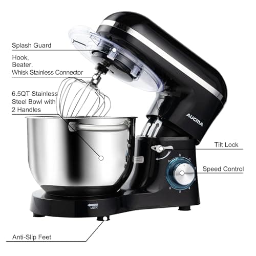 Aucma Stand Mixer,6.5-QT 660W 6-Speed Tilt-Head Food Mixer, Kitchen Electric Mixer with Dough Hook, Wire Whip & Beater (6.5QT, Black) - Image 2