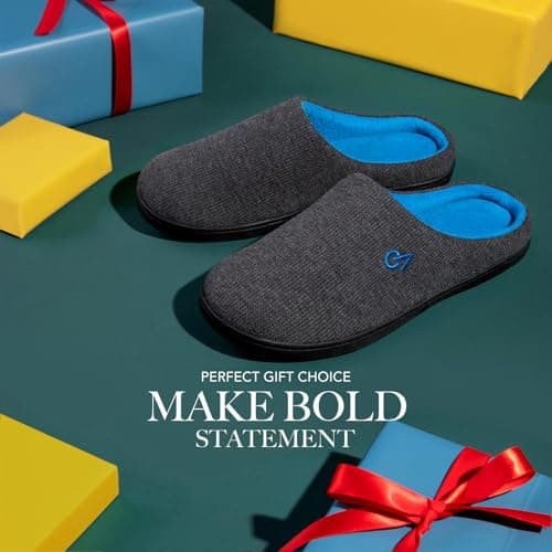 VeraCosy Men's Two-Tone Memory Foam House Slippers Indoor Outdoor Durable Rubber Sole (Dark Gray/Blue, 11-12 US) - Image 3