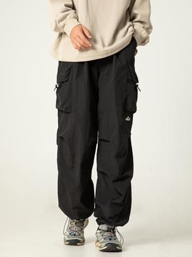 Mens's Baggy Cargo Pants Casual Parachute Pants Loose Fit Hip Hop Harme Lightweight Water Resistant Pants with Pockets Black - Image 4