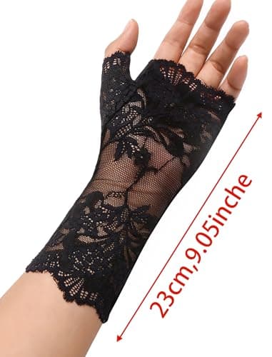 Avidlove Gothic Lace Gloves for Women short Lace Fingerless Glove Bridal Wrist Gloves Opera Evening Wedding Tea Party Prom Cosplay Black - Image 4
