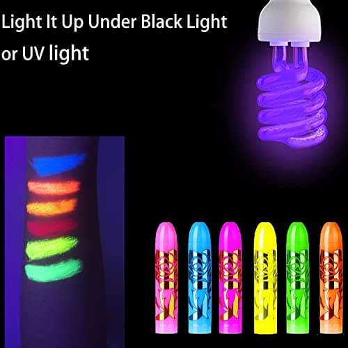 12 PCS Glow Face Body Paint, Glow In The Dark Under UV Black Light Sticks Makeup Neon Face Painting Kits for Adult Halloween Festival Accessory Glow Party Supplies - Image 3