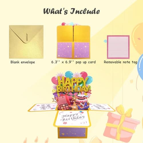 ROBBEAR Funny Happy Birthday Pop Up Card, Sweet 3D Birthday Gift Box for Adults and Kids with Envelopes, Unique Handmade Foldable Celebration Cards for Daughter, Son, Mom, Dad, Friend - Image 8