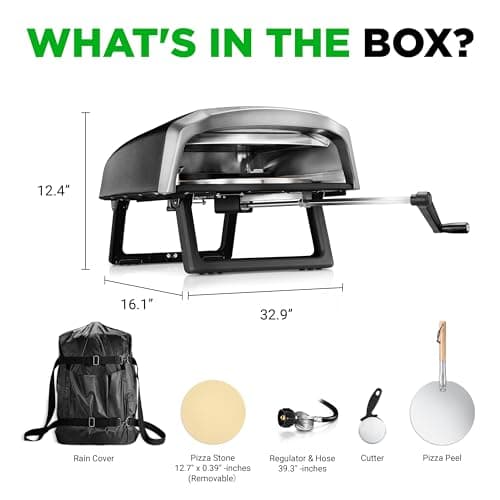 Nutrichef Outdoor Pizza Oven - Manual 360° Rotating Pizza Stone - Adjustable Heat - Includes Pizza Peel, Pizza Cutter, Stone, Cover, & Hose - Cook 12" Pizza in 60 Seconds - Long Handle - Image 7