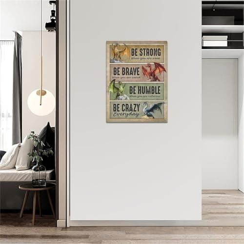 Dragon Wall Art Vintage Dragon Pictures Wall Decor Inspirational Quotes Be Strong Canvas Prints Painting Framed Artwork Decoration for Bedroom Living Room Office Bathroom 12"x16" - Image 3