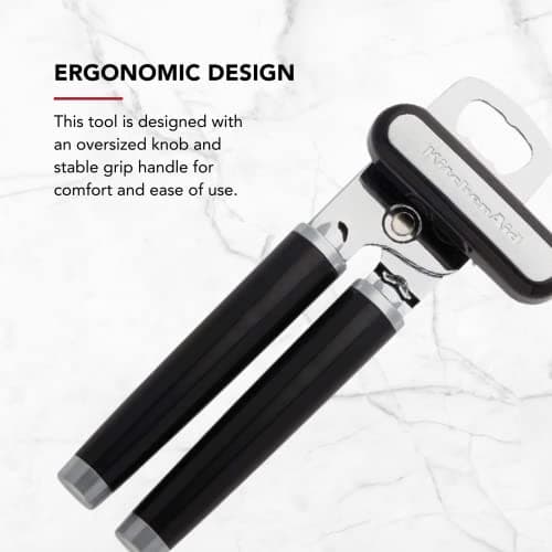 KitchenAid Classic Multifunction Can Opener and Bottle Opener Easy to Use, Razor Sharp Stainless Steel Cutting Wheel, Soft Ergonomic Handles, Black - Image 6