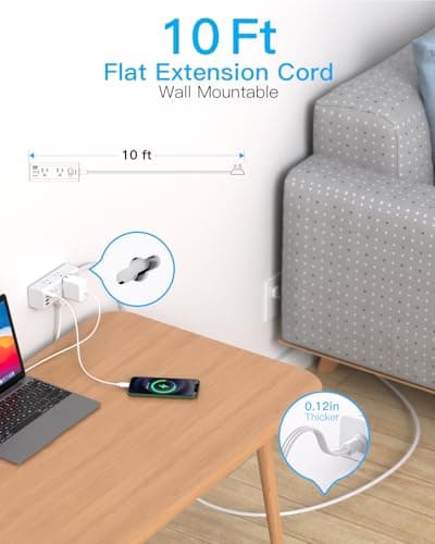 One Beat 10Ft Extension Cord with Multiple Outlets,Flat Plug Power Strip Surge Protector with 10 Ft Long Cord,6 Outlet 4 USB Ports (2USB C),Multi Outlet Wall Plug for Travel,College,Dorm Essentials - Image 2