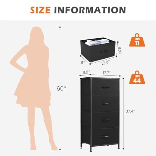Sweetcrispy Nightstand Small Bedroom Dresser with 4 Fabric Drawers, Bed Side Furniture End Table, Wooden Top Cabinet Night Stand Dresser for Closet, Entryway, Dorm, Black - Image 3