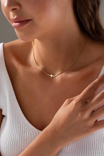 Rotnso Cross Necklace for Women 14K Gold Plated Dainty Small Sideways Cross Pendant Choker Simple Trendy Cute Cross Charm Box Chain Necklace Easter Basket Stuffers Baptism Religious Faith Jewelry Gift - Image 7