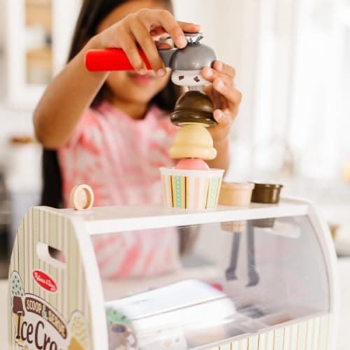 Melissa & Doug Wooden Scoop & Serve Ice Cream Counter, Pretend Play Store, 28 Toy Food & Play Kitchen Accessories, Preschool Toys for Girls & Boys 3+ - Image 2