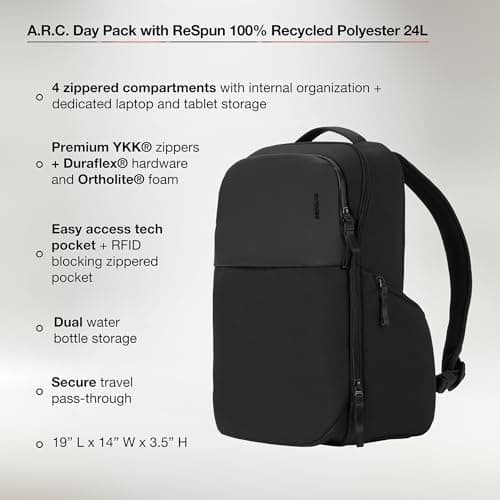 Incase A.R.C. Daypack 24L – Travel Backpack and Laptop Bag for School - Fits up to 16 inch Laptop - 4 Zippered Compartments, 2 Water Bottle Pockets - Commuter and College Backpack - Black - Image 2