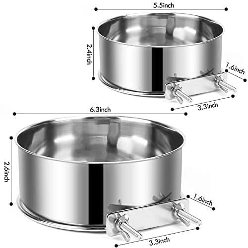 Dog Crate Water and Food Bowl, ShineMe Stainless Steel Dogs Bowls Hanging 2 Pack for Cage Crate Kennel, Spill Proof Dog Bowl for Medium and Small Sized Dogs Cats Pets (6.3 * 2.6” & 5.5 * 2.4”) - Image 6