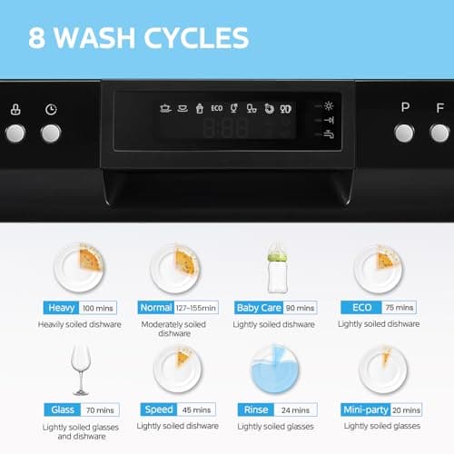 COMFEE’ Countertop Dishwasher, Energy Star Portable Dishwasher, 6 Place Settings & 8 Washing Programs, Speed, Baby-Care, ECO& Glass, Dish Washer for Dorm, RV& Apartment, Black - Image 6