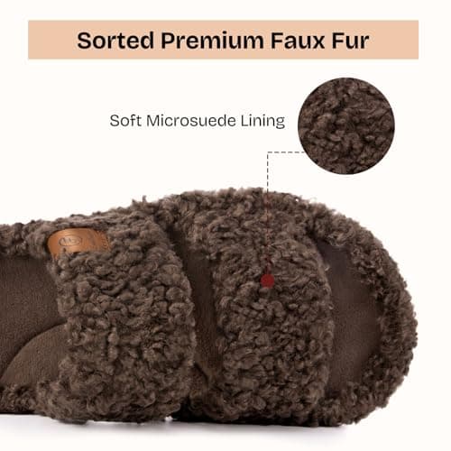 EverFoams Womens Fuzzy Open-toe Slippers Soft Comfy Memory Foam Indoor House Shoes Elegant Mocha, 7-8 US - Image 4