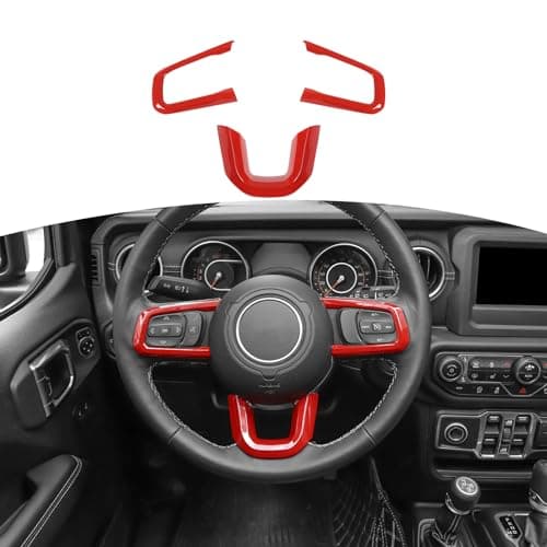 RT-TCZ for Wrangler JL Steering Wheel Trim Decal Panel Red for Jeep Wrangler JL JLU 2018 up for Gladiator JT 2020 up Red Interior Accessories 3pcs