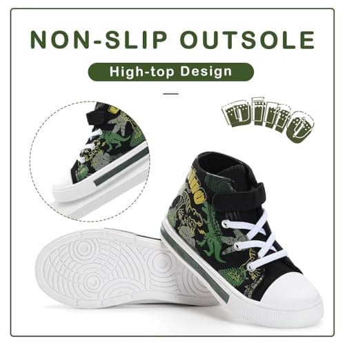 EUXTERPA Kids Toddler Sneakers Light Up Flashing Shoes Boys Easy Fasten High Top Walking Canvas Sneaker, Green Dinosaur, Toddler Size 8 - Image 4