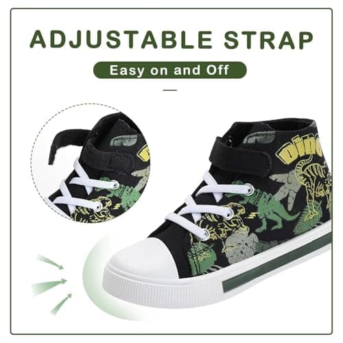 EUXTERPA Kids Toddler Sneakers Light Up Flashing Shoes Boys Easy Fasten High Top Walking Canvas Sneaker, Green Dinosaur, Toddler Size 8 - Image 3
