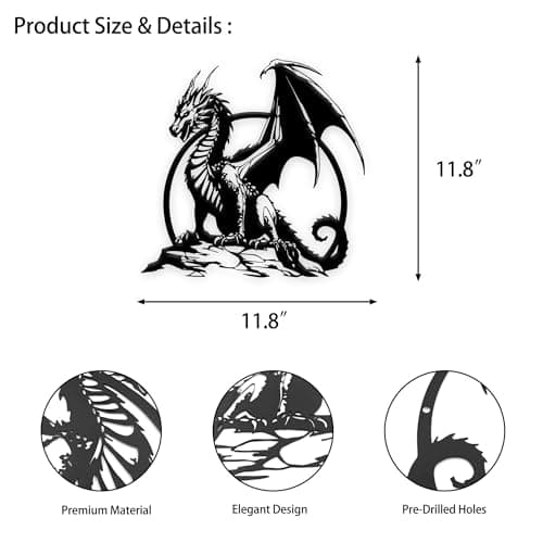 Rajukit Metal Dragon Wall Art – Dragon Wall Decor,Western Room Decor,Fantasy Decor for Living Room Bedroom Office - Image 2