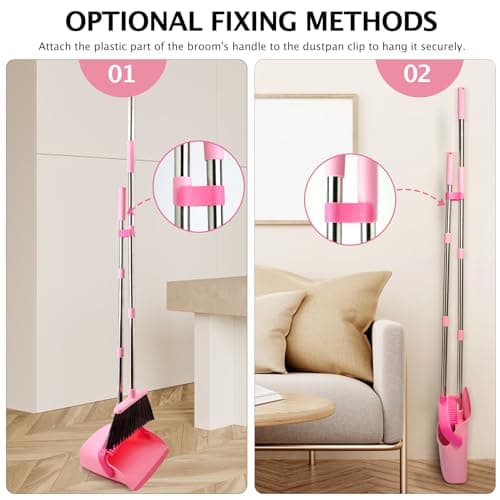 XXFLOWER Broom and Dustpan Set, Dustpans with Broom Combo for Home, Heavy Dust Broom and Dustpan Combo, Long Handle Dust Pan and Broom Set for Kitchen, Office, Pet Hair,Pink, Pack of 1 - Image 8