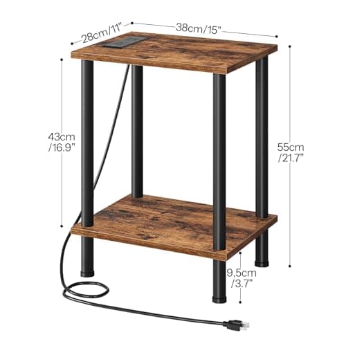 HOOBRO Side Table with Charging Station, Set of 2 End Tables with USB Port and Outlets, Nightstand with 2-Layer Storage Shelves for Small Spaces, Living Room, Bedroom, Rustic Brown BF09UBZP201 - Image 3