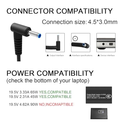 Charger Compatible with HP Laptop Computer 65W 45W Smart Blue Tip Power Adapter - Image 2