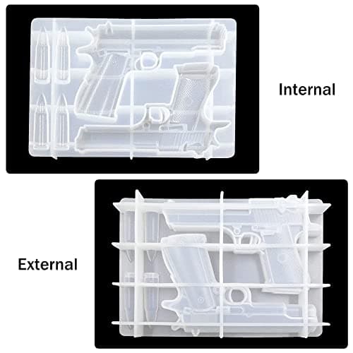 BICASUU Epoxy Resin Mould Gun Pistol Shell Bullet Silicone Casting Mold, 3D DIY Soft Clay Cake Decor Craft Candy Desserts Chocolate Tool, White - Image 2