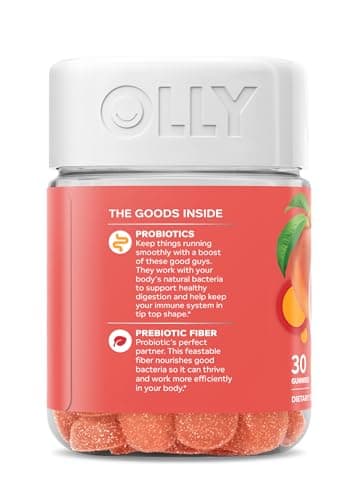 OLLY Probiotic + Prebiotic Gummy, Digestive Support and Gut Health, 500 Million CFUs, Fiber, Adult Chewable Supplement for Men and Women, Peach, 30 Day Supply - 30 Count - Image 8