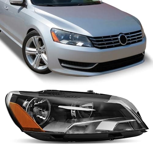 Misakomo Headlights Assembly - Chrome Housing Headlamps Compatible with Volkswagen VW Passat 2012-2015 - Replacement for 561941006D, 3411131RAS2, and VW2503148 - Passenger Side RH