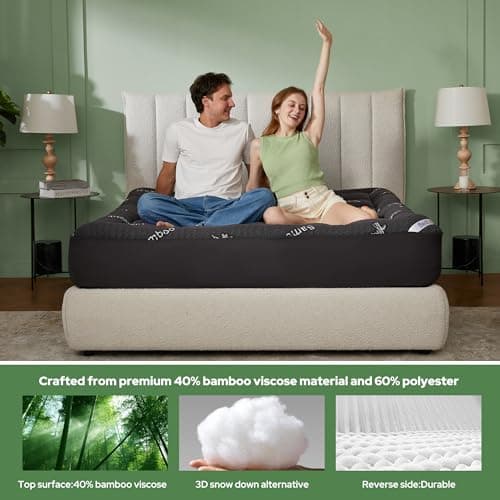 BEDLORE King Mattress Topper Viscose Derived from Bamboo, Thick Pillow Top Mattress Pad with Stretchable Pockets for 6"-18" Mattress, Soft Breathable Mattress Topper for Back Pain Relief(Dark Gray) - Image 3