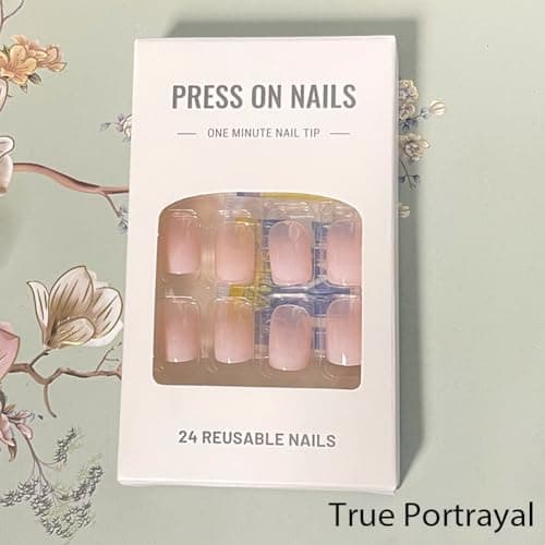 WAFOLOZE Nails Press ons,White Ombre Short Square Press on Nails Fake Nails Glossy Acrylic Artificial Nails Stick on Nails for Women 24Pcs - Image 4